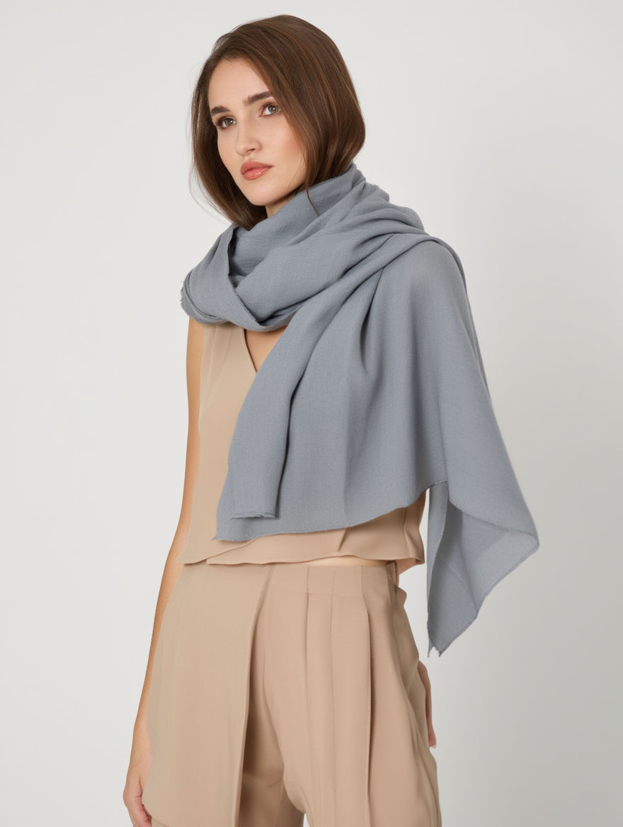 Gray Cashmere Large Scarf Without Tassels